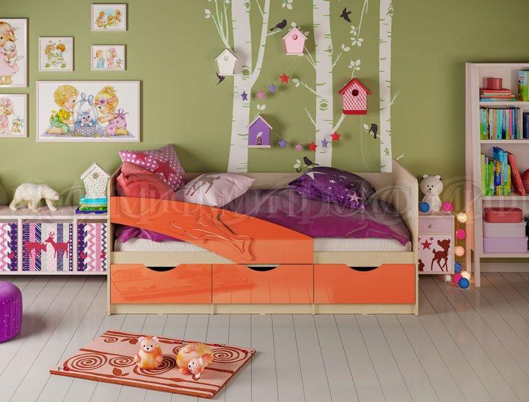 Кровать Дельфин 1,6 м - Дуб/оранжевый металлик