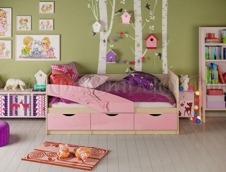 Кровать Дельфин 1,6 м - Дуб/розовый металлик - фото 1 - id-p129717127