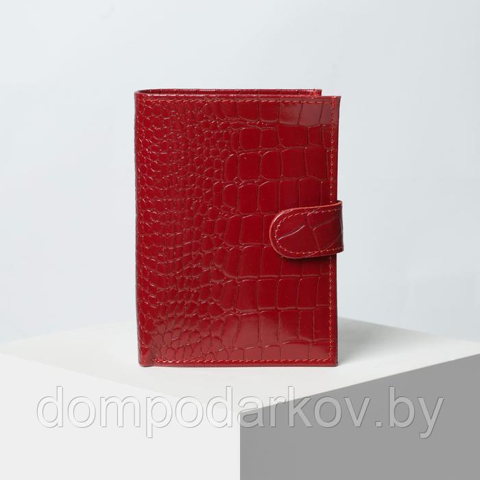 Обложка для автодокументов и паспорта, с хлястиком, отдел для купюр, крокодил, цвет красный - фото 1 - id-p129717557
