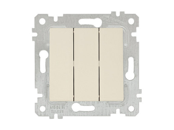 Выключатель 3-клав. (скрытый, без рамки, винт. зажим) кремовы, RITA, MUTLUSAN (10 A, 250 V, IP 20), фото 2