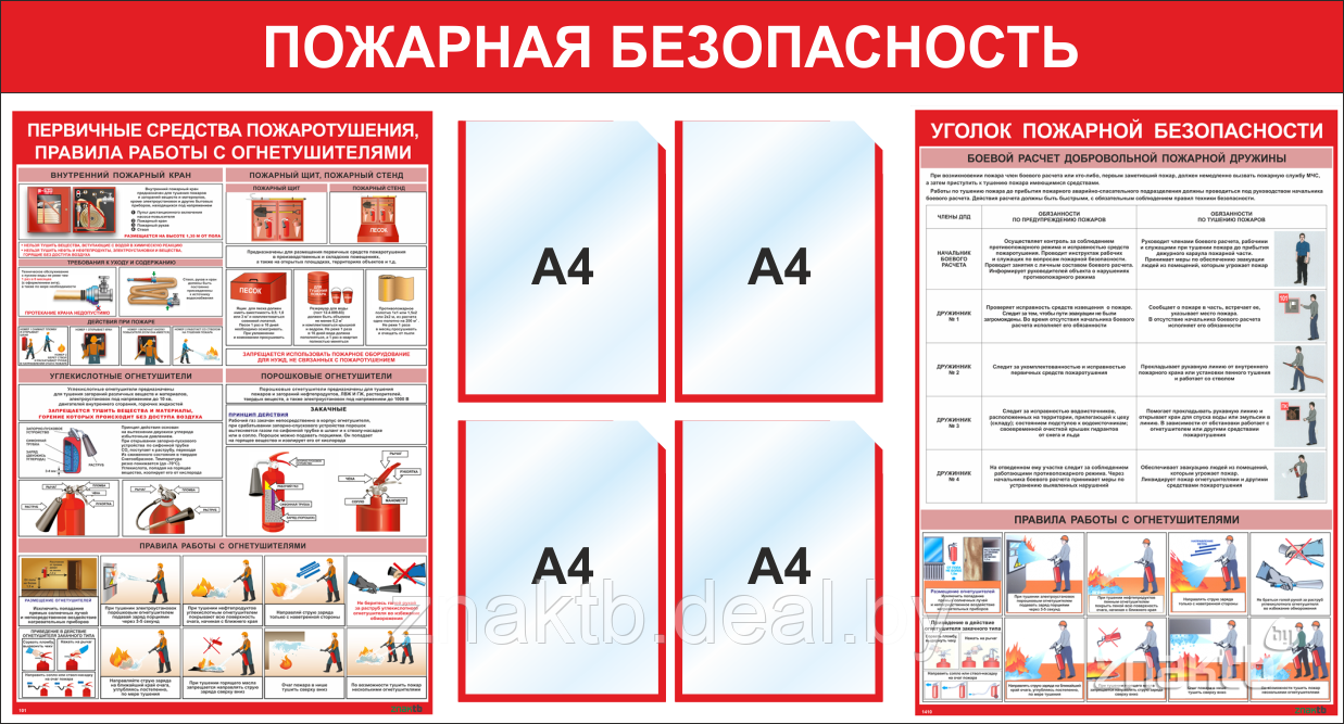 Стенд по пожарной безопасности карманы А4 и 2 плаката по пожарной безопасности - фото 1 - id-p129805333