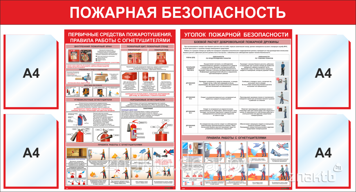 Стенд по пожарной безопасности карманы А4 и 2 плаката по пожарной безопасности - фото 1 - id-p129805458