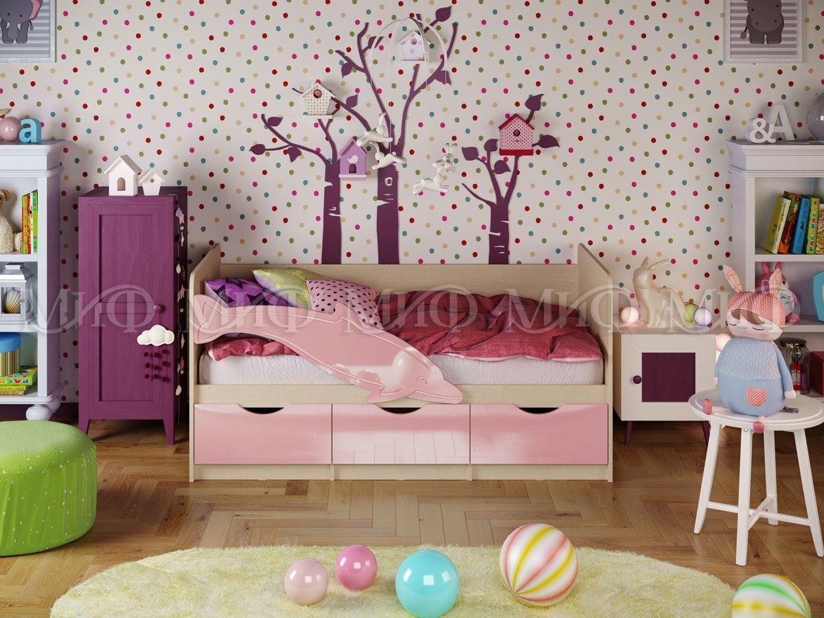 Кровать Дельфин-1 - 1,6 м - Дуб/розовый металлик - фото 1 - id-p129805477