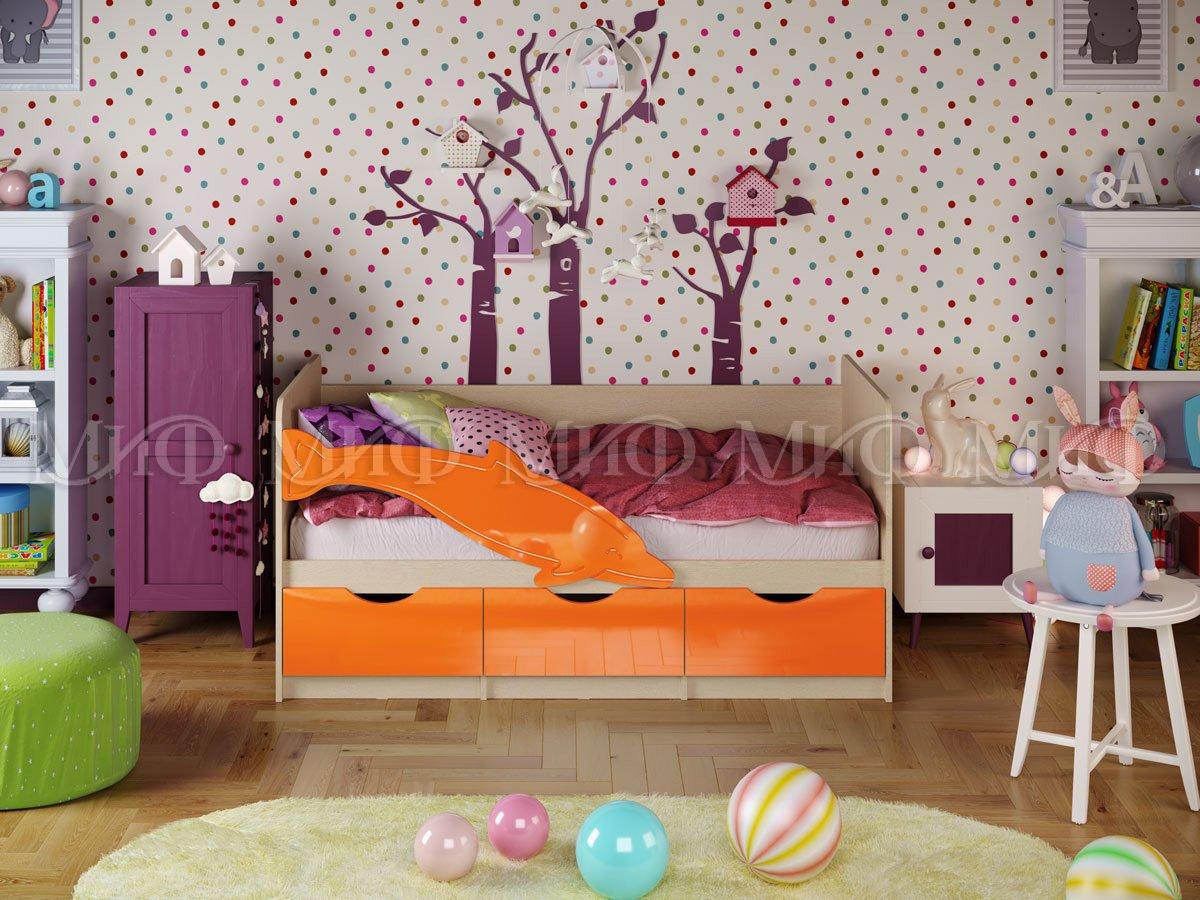 Кровать Дельфин-1 - 1,8  м - Дуб/оранжевый металлик