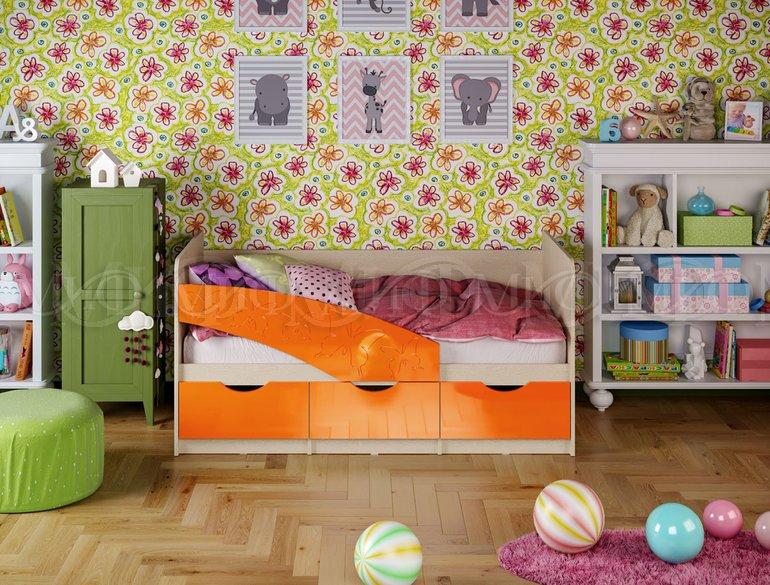 Кровать Бабочка 1,6 м - Дуб / оранжевый металлик - фото 1 - id-p129832291