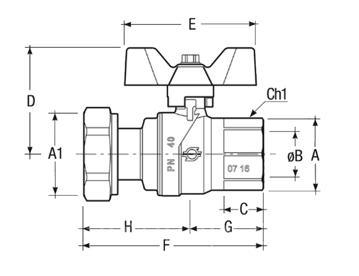 Шаровый кран F.I.V EVOLUTION 3/4" ВР * 1" с накидной гайкой синий - фото 2 - id-p129868809