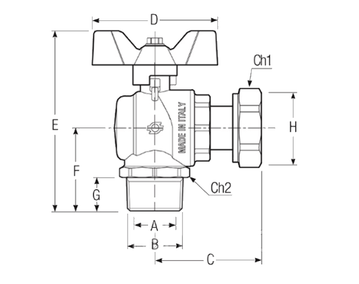 Шаровый кран F.I.V EVOLUTION 3/4" НР * 3/4" с накидной гайкой, угловой синий - фото 2 - id-p129869313