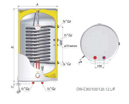Бойлер косвенного нагрева Biawar Spiro OW-E 100.12 L/P, фото 2