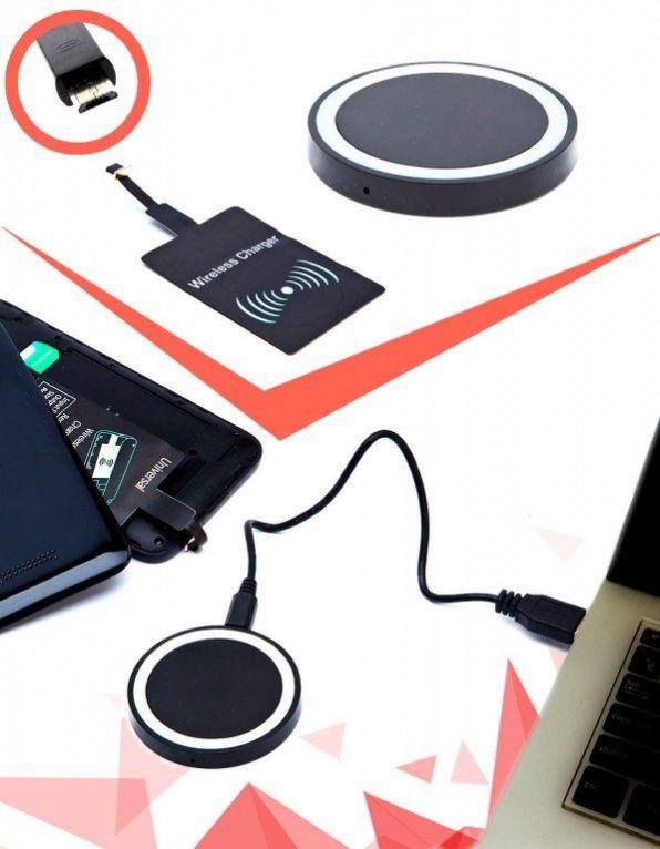 Аккумулятор беспроводной круглый для смартфонов
с Micro USB разъемом, черный
