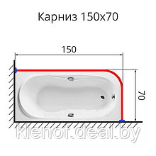 Карниз для ванны Г образный 150х70 нержавеющая сталь