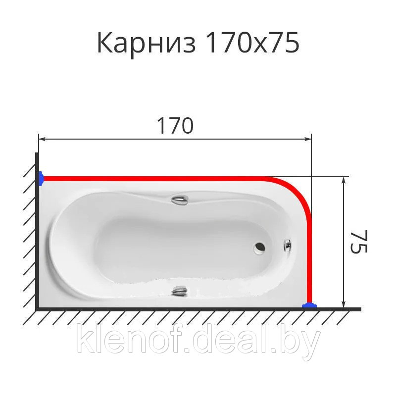 Карниз для ванны Г образный 170х75 нержавеющая сталь
