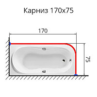 Карниз для ванны Г образный 170х75 нержавеющая сталь