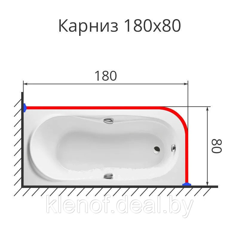 Карниз для ванны Г образный 180х80 нержавеющая сталь - фото 1 - id-p129935021