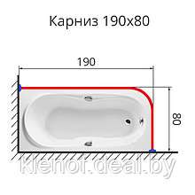 Карниз для ванны Г образный 190х80 нержавеющая сталь