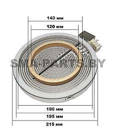 Конфорка (блин нагрева) стеклокерамической варочной поверхности 10.59211.004 195/120 мм