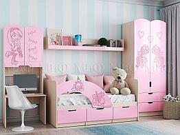 Детская комната Юниор-3 (мульт) - Дуб/ розовый металлик