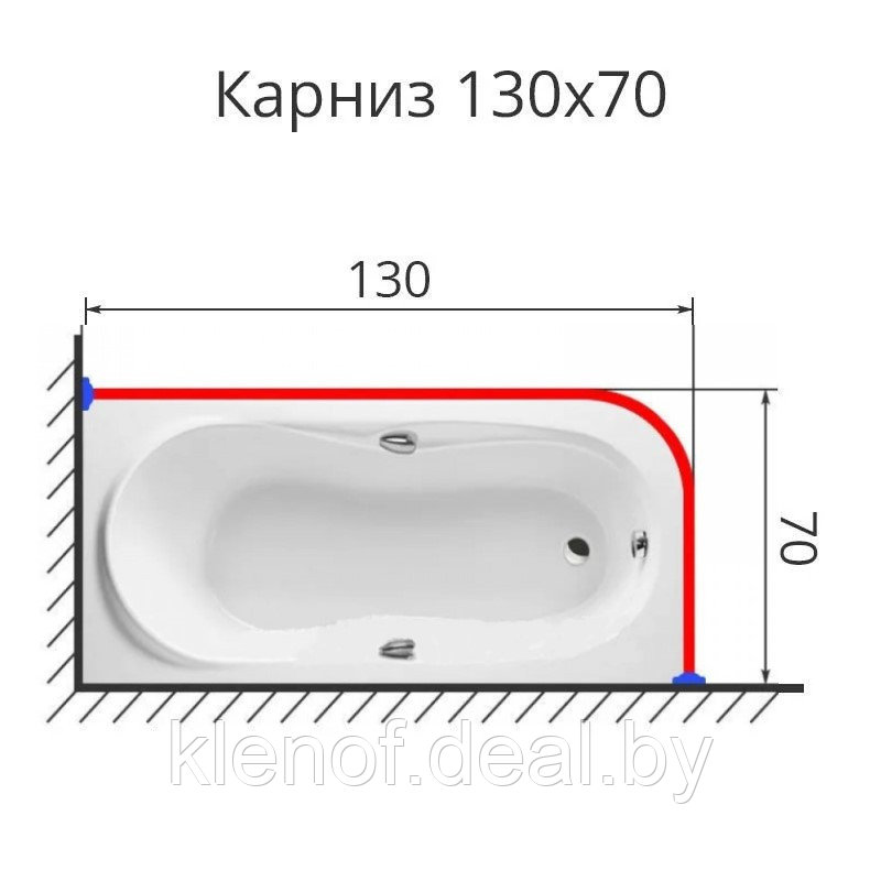 Карниз для ванны Г образный 130х70 нержавеющая сталь - фото 1 - id-p129987432