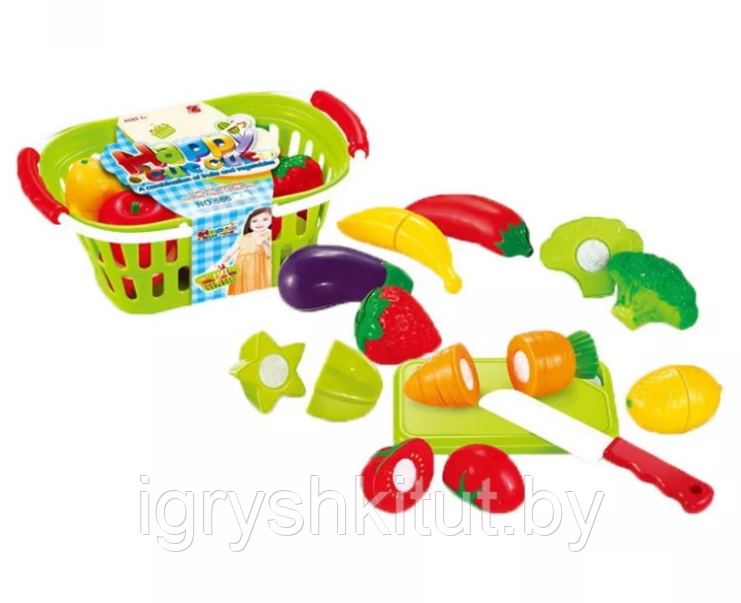 Игровой набор "Овощи и фрукты" на липучке, + корзина, арт.666-24 - фото 1 - id-p129987751