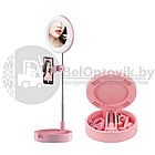 Мультифункциональное зеркало для макияжа с держателем для телефона G3 и круговой LED-подсветкой  Розовое, фото 4