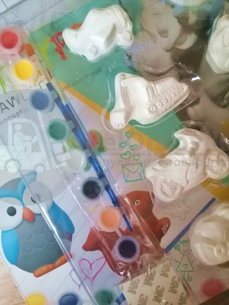 Набор гипсовых 3D фигур для раскрашивания. Детский, 12 фигурки (транспорт) краски - фото 10 - id-p130032977