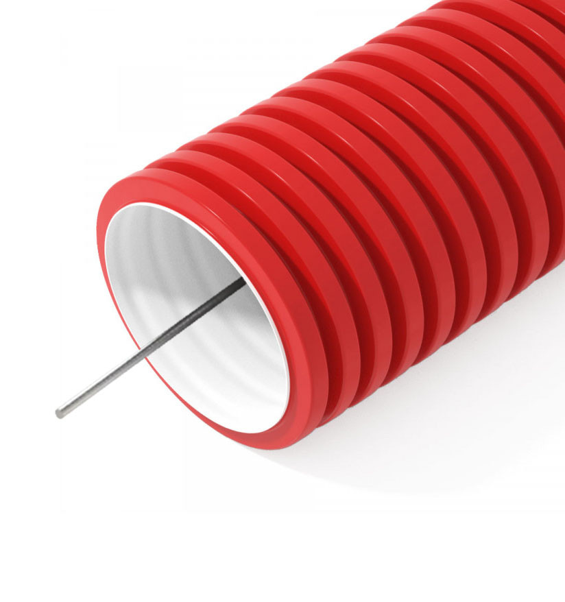 Труба гибкая гофрированная двустенная ПНД 110 мм красная, с протяжкой (уп/50м) - фото 1 - id-p130034835