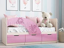 Кровать Юниор-3 (мульт) 1,6*0,8 м - Дуб / Розовый металлик