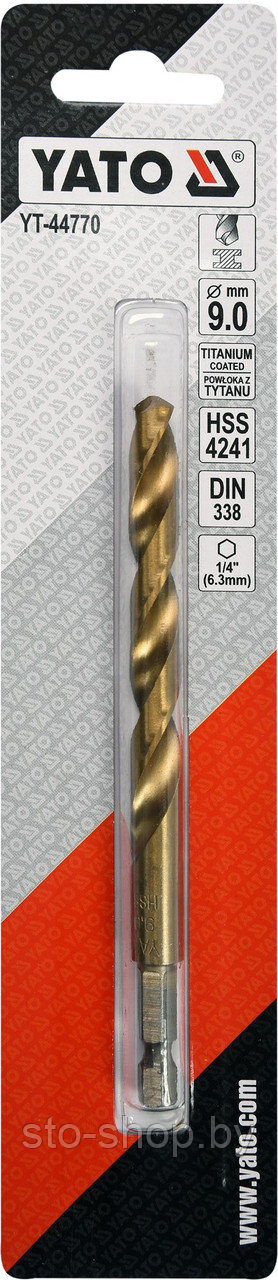 Сверло по металлу HSS-TiN 9,0мм с хвостовиком HEX YT-44770 - фото 3 - id-p130325509