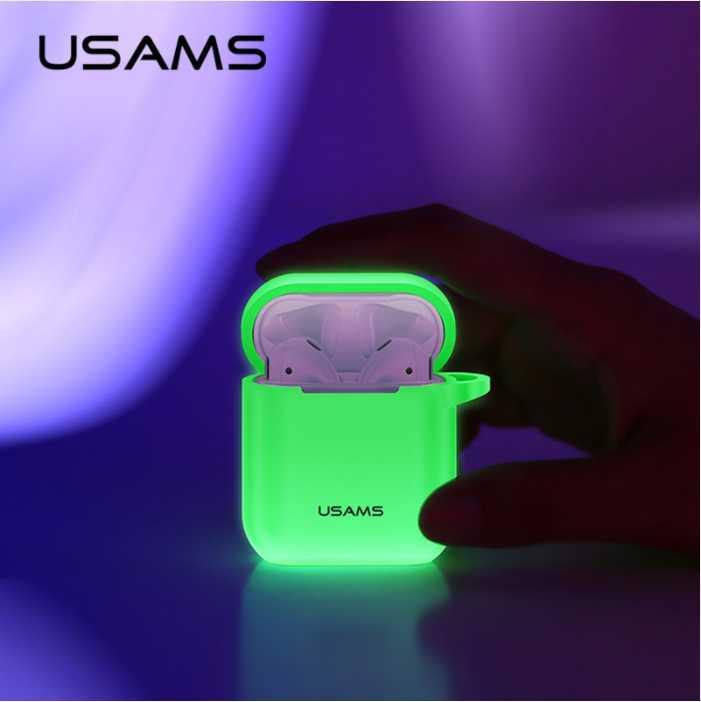 Защитный силиконовый чехол Usams для AirPods 1/2 с карабином (US-BH423) lime green - фото 2 - id-p130328411