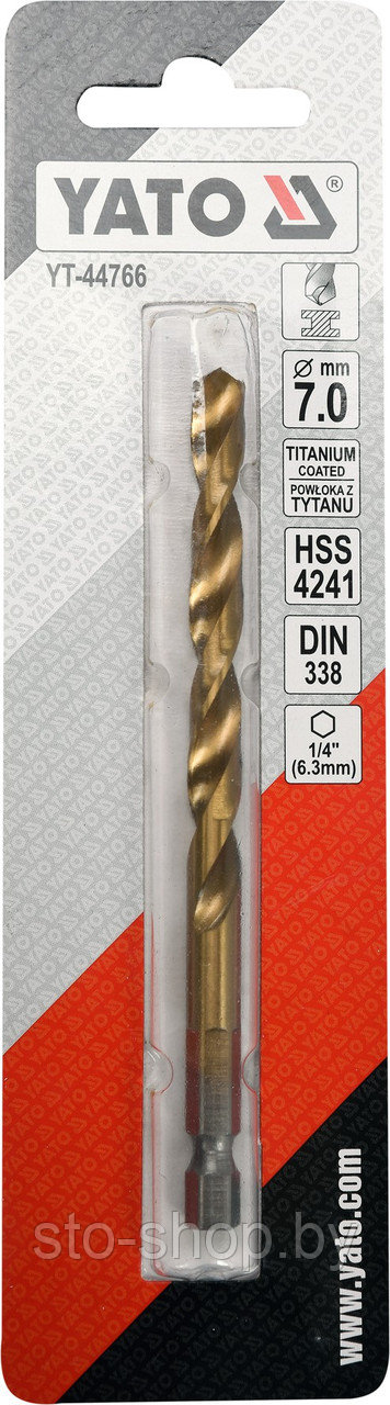 Сверло по металлу HSS-TiN 7,0мм с хвостовиком HEX YT-44766 - фото 3 - id-p130328867