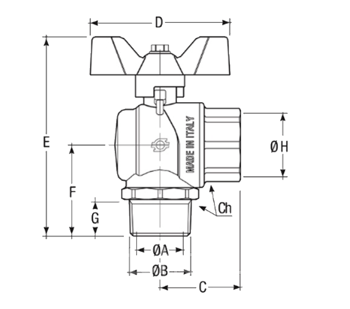 Шаровый кран угловой F.I.V EVOLUTION полнопроходной ВН 3/4" красный - фото 2 - id-p130336828