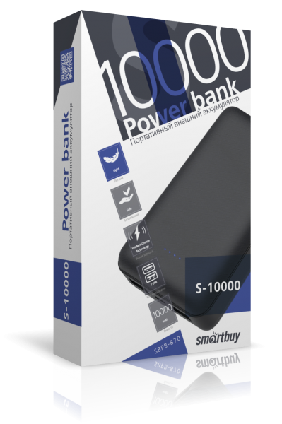 Портативный внешний аккумулятор (Power bank) SmartBuy S-10000, черный