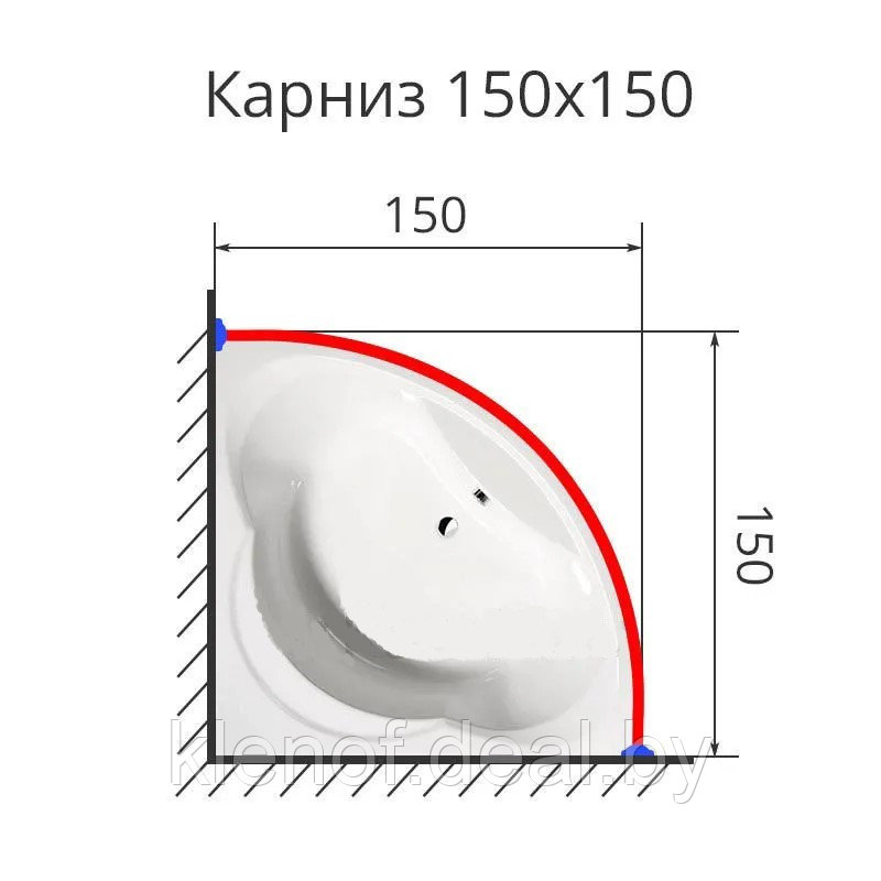 Карниз для ванны радиусный дуга 150х150 нержавеющая сталь - фото 1 - id-p130355096