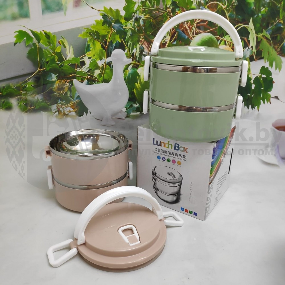 Ланч бокс многоярусный Lunch box Stainless Steel на 2 секции, 1.4л Оранжевый - фото 8 - id-p105763618