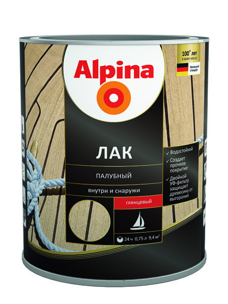 Лак алкидно-уретановый Alpina Лак палубный бесцветный шелковисто-матовый 0.75л
