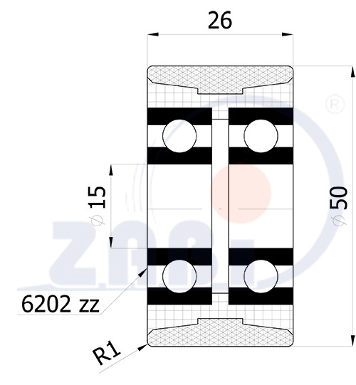 Ролик полиамидно-полиуретановый RBCŁ-50/15 ZABI - фото 2 - id-p130495758
