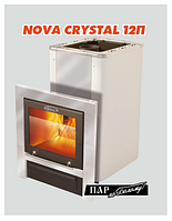 Печь для бани и сауны VIRA-12 CRYSTAL П "Пар по Белому" (Большое панорамное стекло/ Парогенератор)