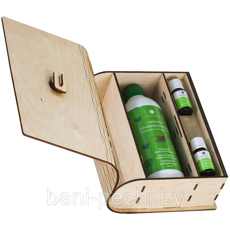 Деревянный набор для сауны Книга Добрая баня с ароматами Летний праздник 500 мл и 2 по 10 мл на выбор - фото 1 - id-p111666085