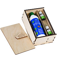Деревянный набор для сауны Пенал Добрая баня с ароматами 500 мл на выбор и 2 по 10 мл на выбор
