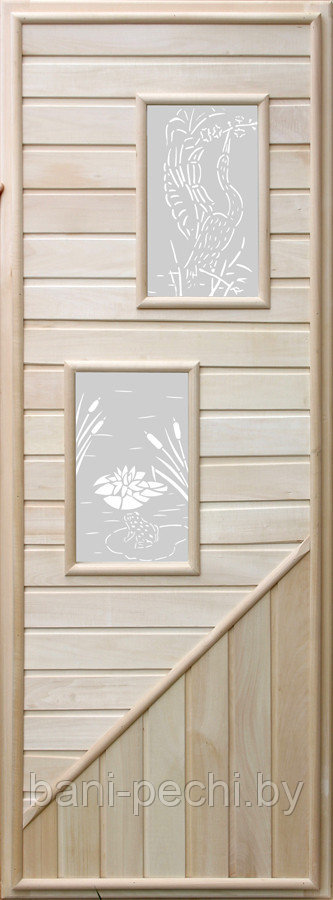 Дверь для бани и сауны деревянная DoorWood с 2-мя прямоугольными стеклами (75x185) - фото 1 - id-p92790630