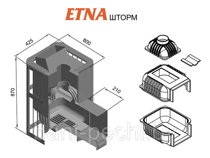 Чугунная банная печь ЭТНА Шторм 18 (ДТ-4C) - фото 2 - id-p92791983