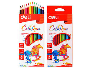 Карандаши цветные DELI 12 цветов пластиковые трёхгранные (Цена с НДС)