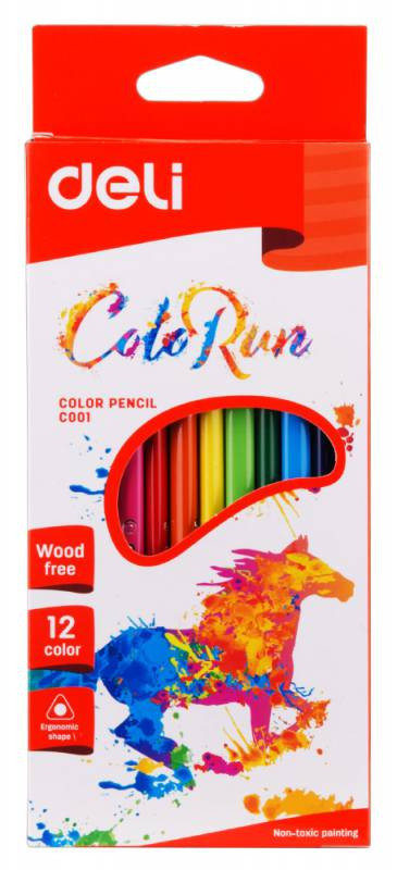 Карандаши цветные DELI 12 цветов пластиковые трёхгранные (Цена с НДС) - фото 2 - id-p99349414
