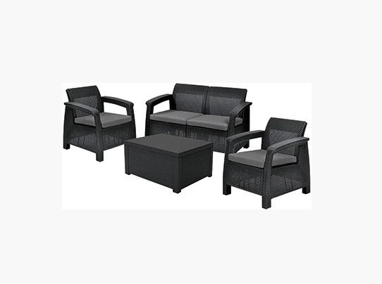 Набор уличной мебели (скамья двухместная, стол-сундук, два кресла) CORFU BOX Set, графит