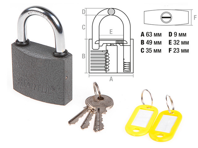Замок навесной 63мм STARTUL STANDART (ST9084-63) (Автозапирание)