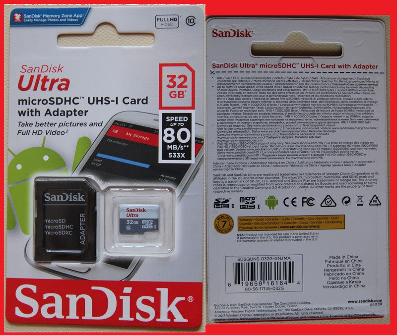 Micro SDHC карта памяти SanDisk 32GB Class10 UHS-I - фото 2 - id-p70637447