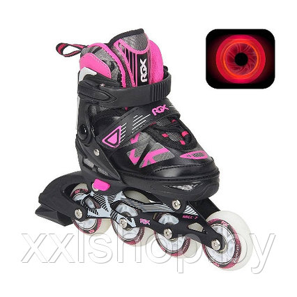 Раздвижные роликовые коньки RGX Mobilis Pink р-р 39-42 (светящиеся колеса), фото 2