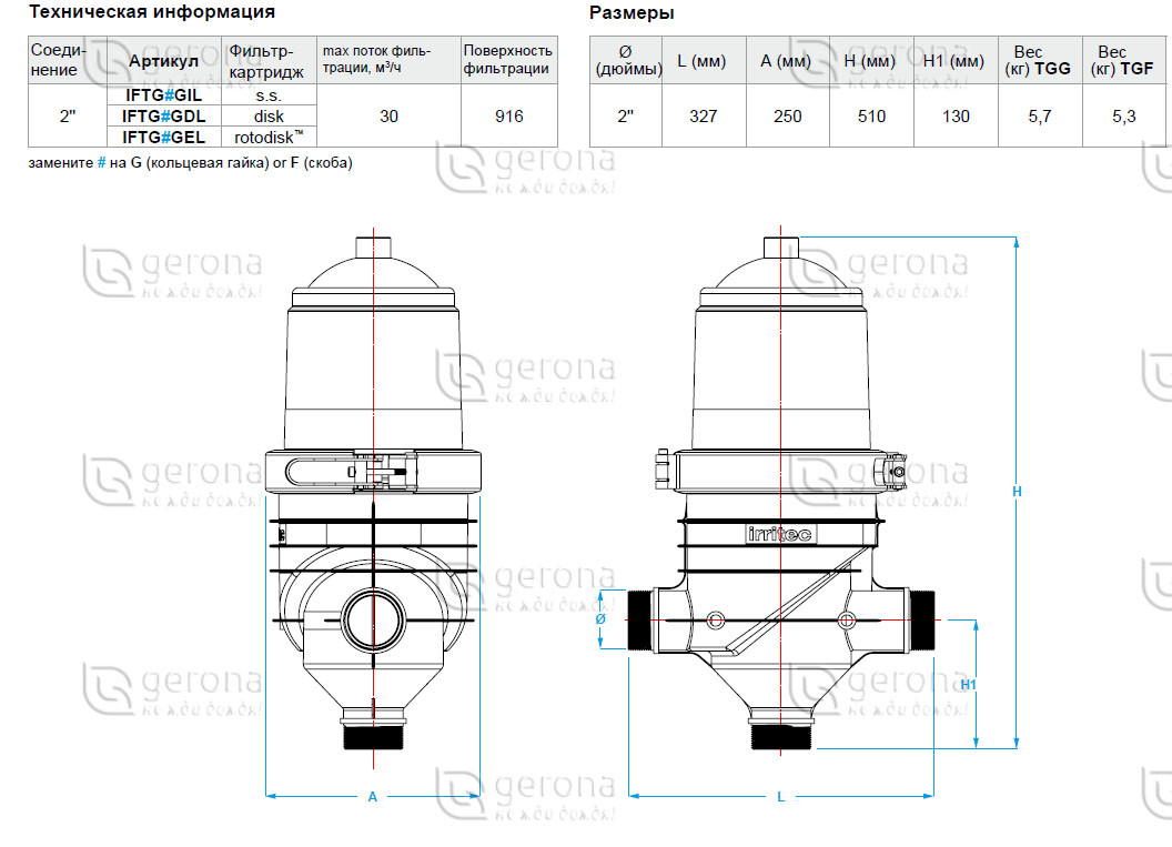 Фильтр ROTOFILTER 2" ДИСКОВЫЙ с гайкой нейлоновой IRRITEC | тип TGG - фото 6 - id-p59176194