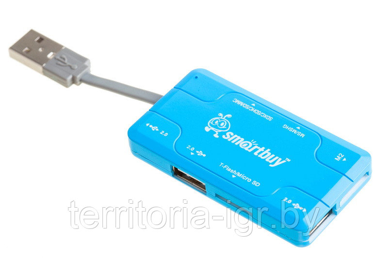 Разветвитель USB-хаб + Картридер SBRH-750-B синий Smartbuy