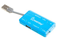 Разветвитель USB-хаб + Картридер SBRH-750-B синий Smartbuy