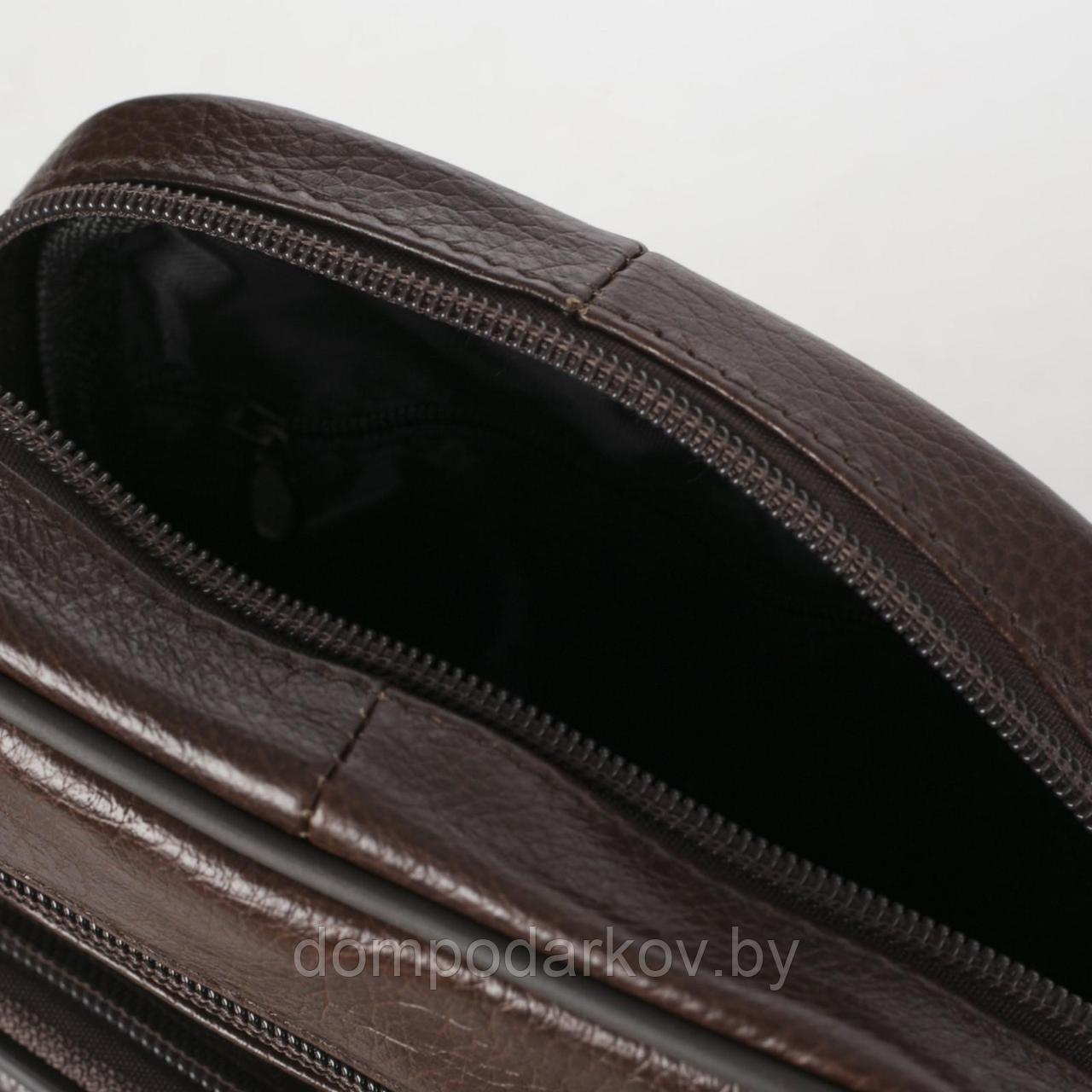 Сумка мужская, отдел на молнии, 4 наружных кармана, регулируемый ремень, цвет коричневый - фото 4 - id-p130941887